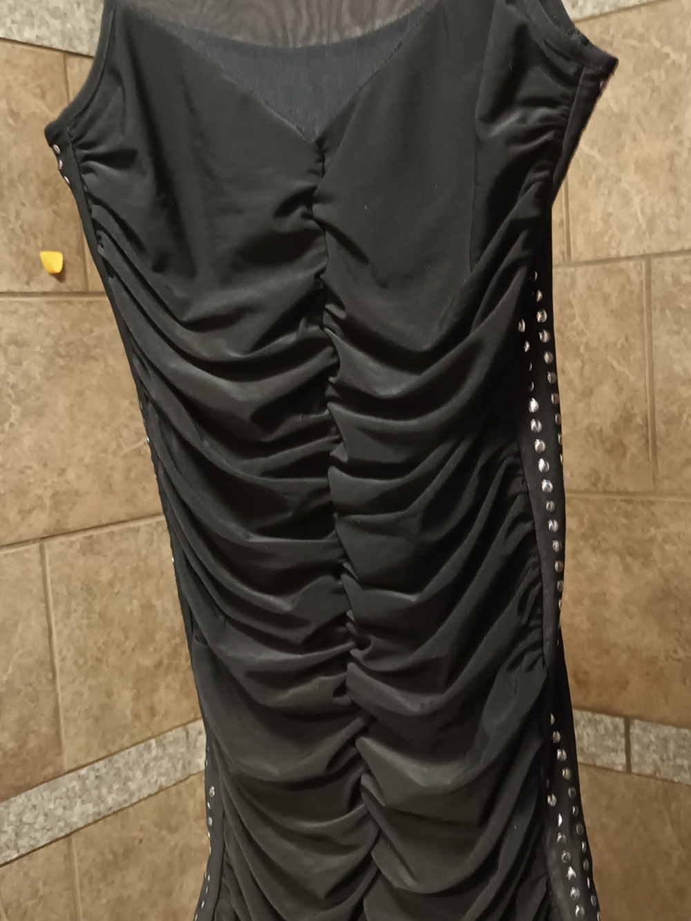 Black Ruched Pencil Dress with Side Stud Accents